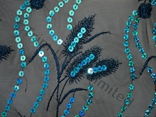 Feather Sequin on 2 way give Net - Black/Turquoise Hologram