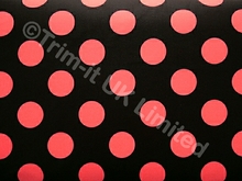 28mm Polka Dot Lycra with Black back ground - Pink Grapefruit