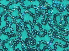 Bling Sequin Swirl On Two Way Stretch Net - Jade/Turqoise Hologram