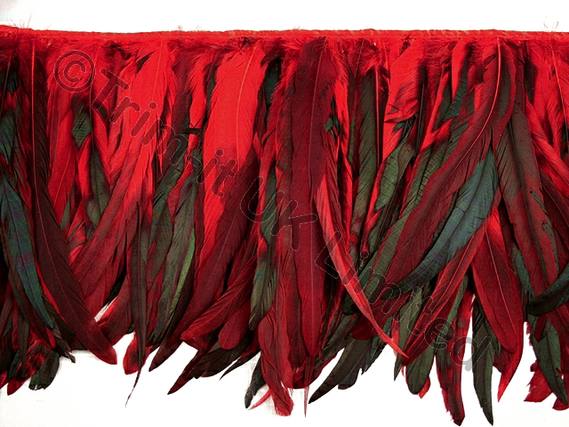 35cm Full Feather Mixed Coque Fringe - Flamenco Red