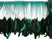 35cm Stripped Feather Mixed Coque Fringe - Jade