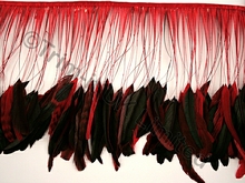 35cm Stripped Feather Mixed Coque Fringe - Flamenco Red