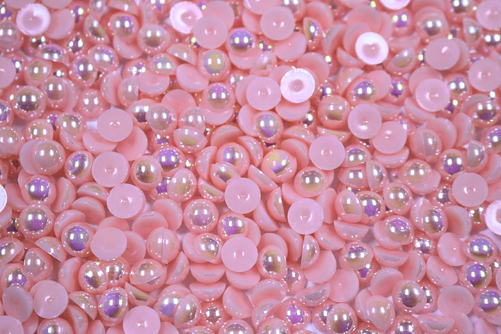 Round Half Pearls 6mm AB Colours - Light Rose AB.